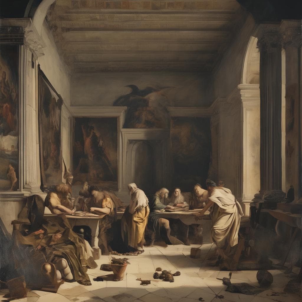 Ανάλυση έργων τέχνης και τεχνικές δημιουργίας σε ρεαλιστικό πίνακα ιστορικού περιεχομένου.