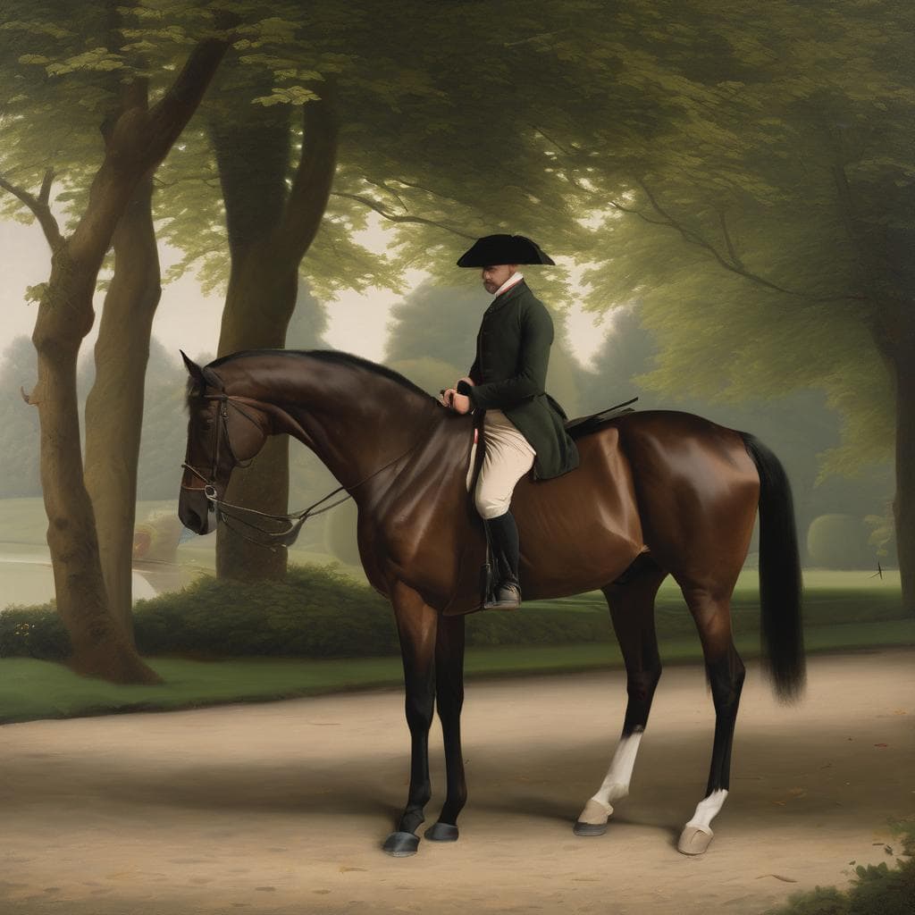 Άνδρας σε παράσταση τέχνης με άλογο σε φυσικό τοπίο, ερευνητικές αναλύσεις έργων τέχνης και τεχνικών δημιουργίας.